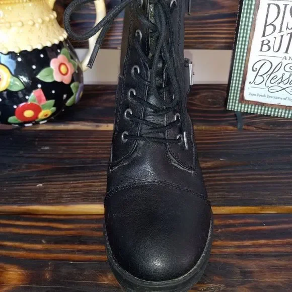 SUGAR Combat Chunky Heel Ankle Boots - Picture 7 of 13